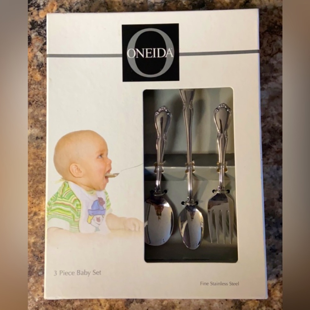 NWT Oneida stainless steel baby spoon & fork set